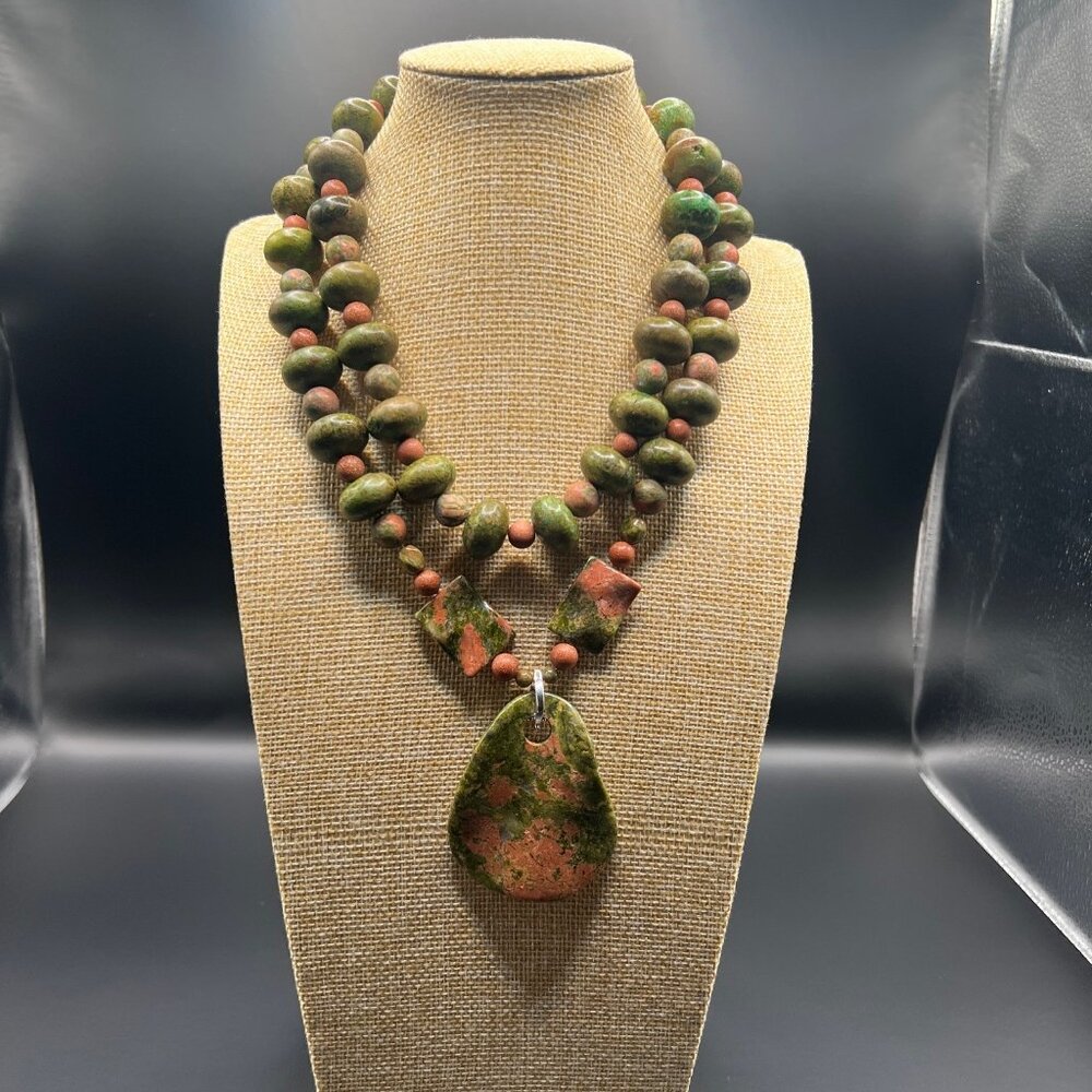 Artisan Serpentine & Unakite Multi-strand Statement Necklace